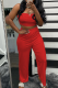 Red Sexy Solid Patchwork Strapless Sleeveless Two Pieces