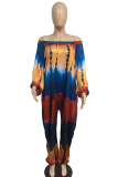Red Sexy Print Patchwork Off the Shoulder Loose Jumpsuits