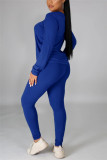 Red Casual Solid Basic O Neck Long Sleeve Two Pieces