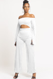 White Sexy Patchwork Solid Ruffled Long Sleeve one word collar Jumpsuits