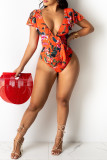 Yellow Fashion Sexy Print Backless Swimwears