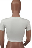 White Fashion Casual Print Basic O Neck T-Shirts