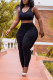 Black Fashion Active adult Patchwork Solid Draped Two Piece Suits pencil Sleeveless Two Pieces
