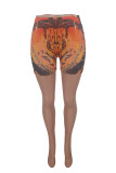Orange Fashion Casual Print Basic Skinny High Waist Shorts