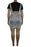 Leopard print Fashion Sexy adult O Neck Leopard Patchwork Print Two Piece Suits Stitching Plus Size