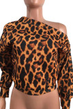 Leopard print One Shoulder Collar Print Print Long Sleeve 