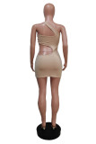 Black Fashion Sexy Solid Hollowed Out Backless One Shoulder Sleeveless Dress