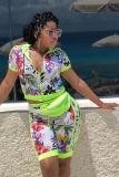 Multi-color Casual Fashion asymmetrical Print Zippered Floral Regular Two-Piece Short Set