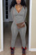 Grey Fashion Sexy Solid Zipper Collar Long Sleeve Regular Sleeve Regular Two Pieces