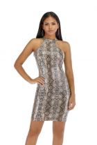 serpentine adult Fashion Sexy Off The Shoulder Sleeveless O neck Step Skirt Knee-Length Snake pattern