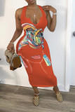Black OL V Neck Print Pattern Plus Size