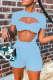 Light Blue Casual Solid Patchwork Strapless Short Sleeve Two Pieces