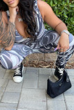 Multicolor Fashion Sexy Print Basic V Neck Skinny Jumpsuits