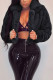 Black Celebrities Artificial Furs Solid Cardigan Square Collar Outerwear