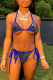 Blue Sexy Sweet Patchwork Draw String Swimwears
