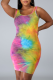 Colour Sexy Print Patchwork O Neck Pencil Skirt Dresses