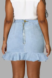 Pink Street Solid Patchwork Flounce Regular High Waist Pencil Bottoms