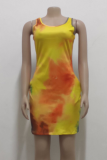 Pink Sexy Print Patchwork O Neck Pencil Skirt Dresses