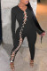 Black Fashion Casual Solid Hollowed Out O Neck Skinny Jumpsuits