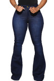 Blue Fashion Daily Adult Solid Buttons Mid Waist Boot Cut Denim