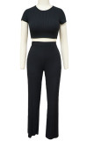 Coffee Casual Solid Patchwork O Neck Short Sleeve Two Pieces