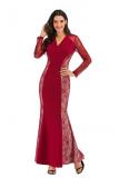 Black adult Celebrities Fashion Cap Sleeve Long Sleeves V Neck A-Line Floor-Length Solid lace pe