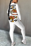 Black Fashion Casual adult Ma'am Patchwork Print Two Piece Suits pencil Long Sleeve Two Pieces