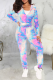 Rose Red Sexy Patchwork Tie-dye Hooded Collar Long Sleeve Two Pieces