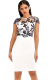 White Celebrities Cap Sleeve Short Sleeves O neck Step Skirt Knee-Length Patchwork Print