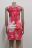 Pink Sexy Print Patchwork O Neck Pencil Skirt Dresses
