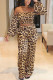 Yellow Sexy Street Leopard Patchwork Print asymmetrical Loose Nine Sleeves Two Pieces