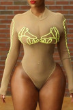Apricot Fashion Sexy Embroidery Long Sleeve Swimwears