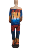 Red Sexy Print Patchwork Off the Shoulder Loose Jumpsuits