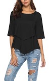 As Show-2 Casual Regular O-Neck Half Solid Patchwork Regular Tees & T-shirts