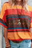 Red Fashion Casual Gradual Change Patchwork O Neck T-Shirts