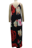 White Sexy Print Patchwork Spaghetti Strap Straight Dresses