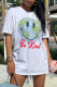 White Casual Print Patchwork O Neck T-Shirts