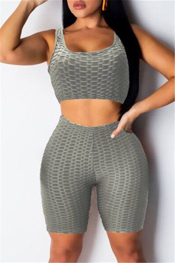 Grey Casual Sportswear Solid Vests U Neck Sleeveless Two Pieces