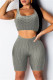 Grey Casual Sportswear Solid Vests U Neck Sleeveless Two Pieces