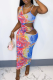 Red Sexy Print Hollowed Out Spaghetti Strap Pencil Skirt Dresses