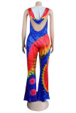 Red Sexy Casual Print Tie-dye Backless Hooded Collar Regular Jumpsuits