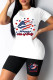 Cream White Casual Print Patchwork O Neck Short Sleeve Two Pieces