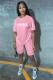 Pink Fashion adult Active Letter Print Two Piece Suits Patchwork Straight Short Sleeve Two-Pie