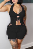 White Fashion Sexy Solid Bandage Backless Halter Sleeveless Two Pieces