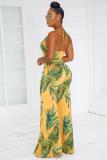 Yellow Fashion Backless bandage Sleeveless V Neck Jumpsuits