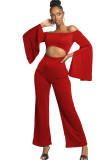 White Sexy Patchwork Solid Ruffled Long Sleeve one word collar Jumpsuits