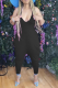 Black Sexy Solid Patchwork Halter Harlan Jumpsuits