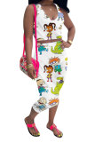 White Fashion Casual adult Patchwork Print Character Two Piece Suits pencil Sleeveless Two Pieces