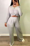Blue Sexy Casual Solid Patchwork O Neck Long Sleeve Two Pieces