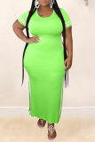 Army Green Fashion Casual O Neck Patchwork Plus Size